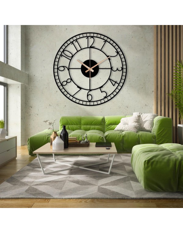 Latin numerals black metal wall clock
