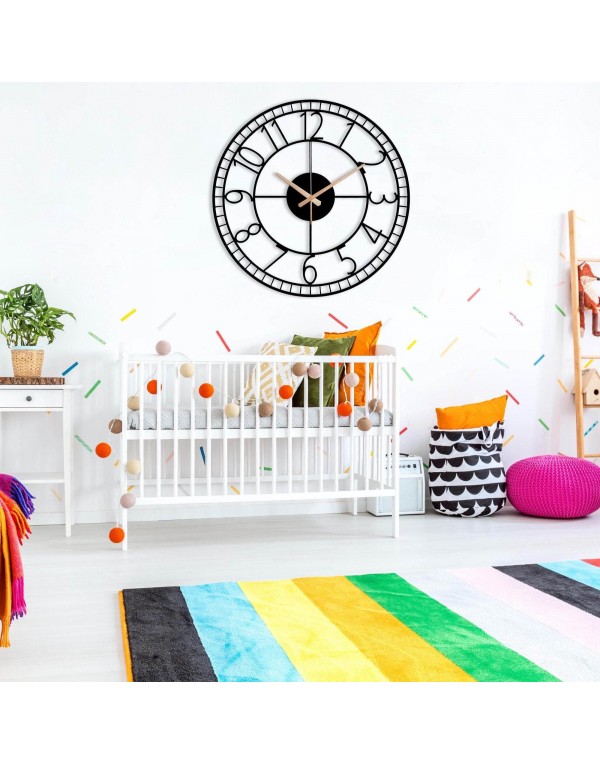 Latin numerals black metal wall clock