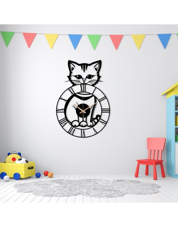 Cute Kitten Metal Wall Clock