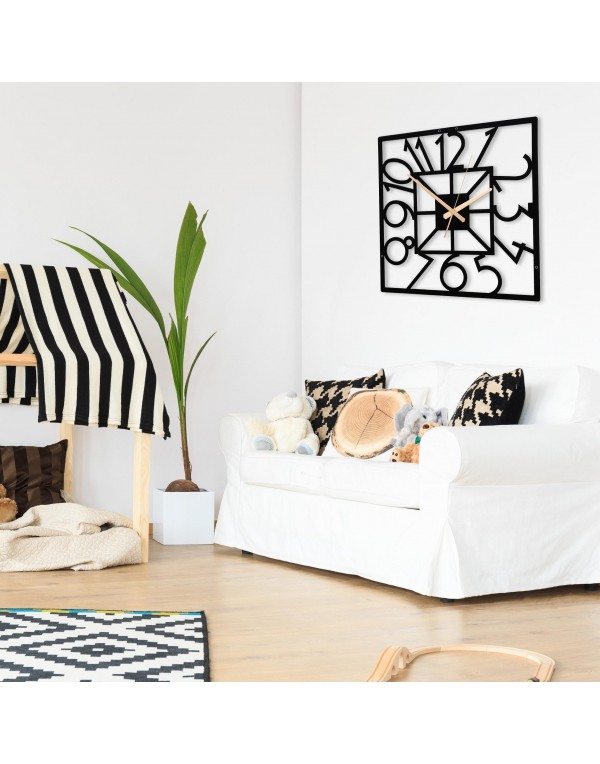 Modern black square handmade metal wall clock