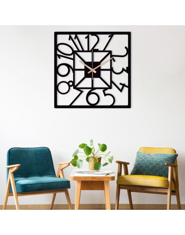 Modern black square handmade metal wall clock