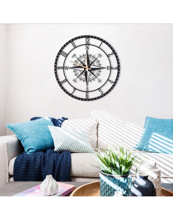 Oversized Metal Latin Digital Compass Wall Clock