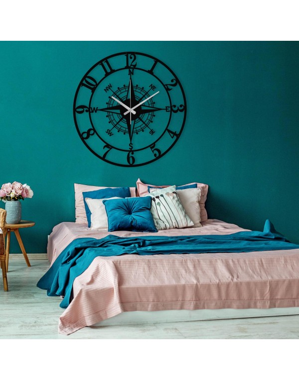 Modern Silent Digital Compass Metal Wall Clock
