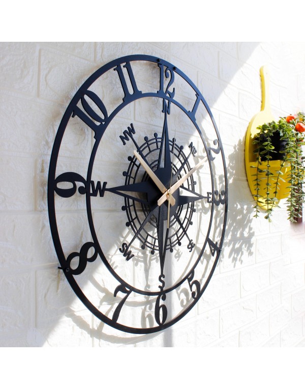 Modern Silent Digital Compass Metal Wall Clock