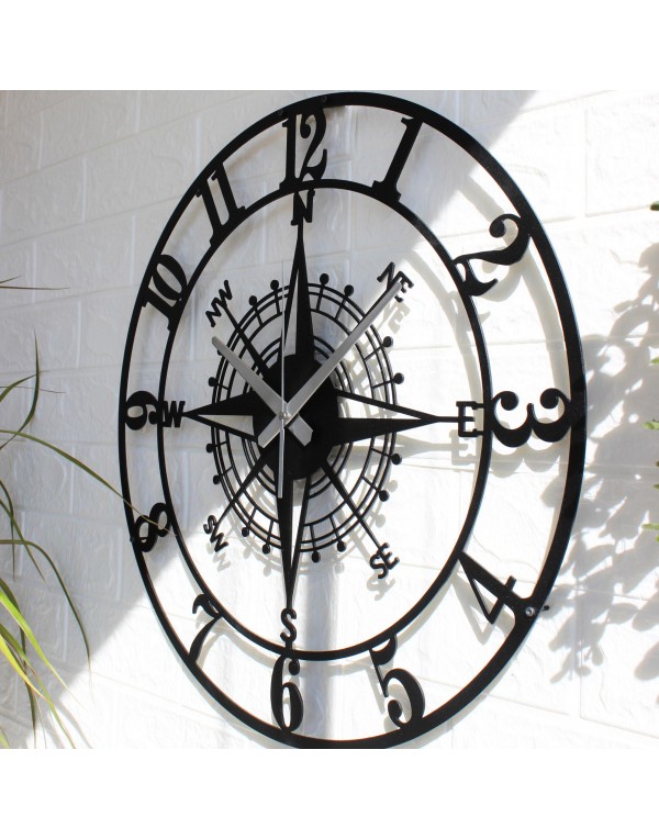 Modern Silent Digital Compass Metal Wall Clock