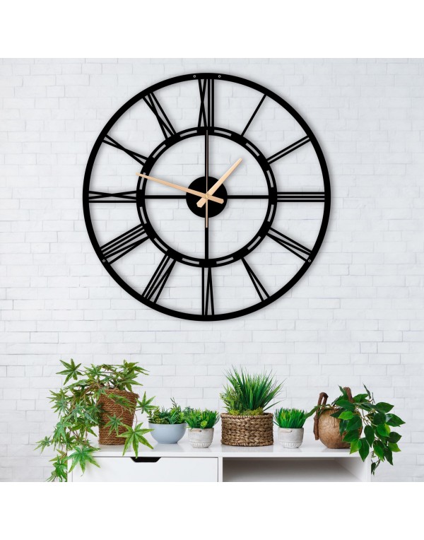 Black metal Roman numeral wall clock suitable for living room