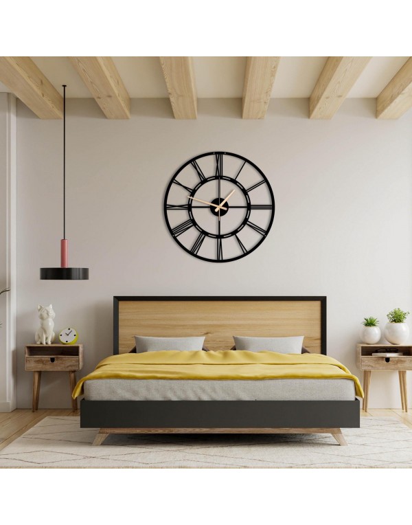 Black metal Roman numeral wall clock suitable for living room