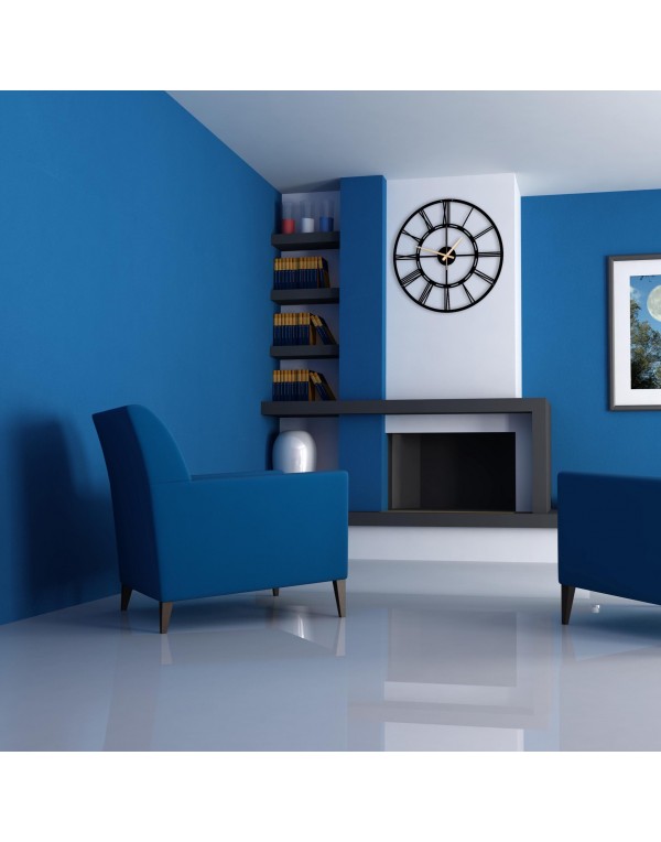 Black metal Roman numeral wall clock suitable for living room