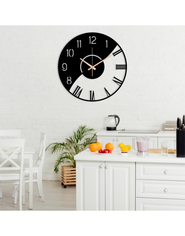 Metal wall black and white design clock art